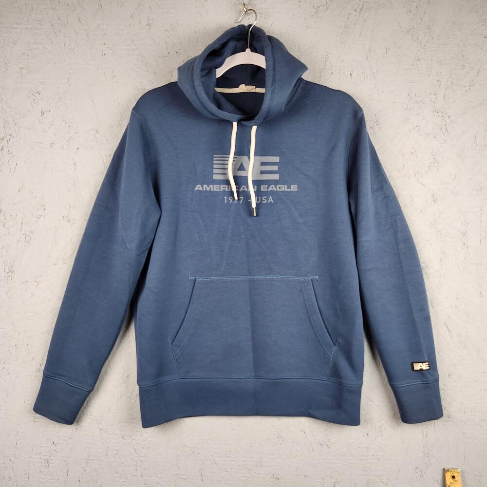 American Eagle Outfitters Hoodie Mens XS Blue 1977 USA Logo Pullover Graphic